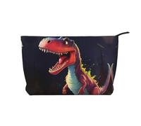 Borsa cosmetica in velluto a coste alla moda con dinosauro dalla bocca grande, chiusura a cerniera, adatta per viaggi, campeggio e uso quotidiano