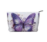 Borsa cosmetica in velluto a coste alla moda con farfalla e pittura a olio viola, chiusura a cerniera, adatta per viaggi, campeggio e uso quotidiano