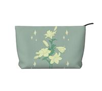 Borsa cosmetica in velluto a coste alla moda con gigli bianchi, chiusura a cerniera, adatta per viaggi, campeggio e uso quotidiano