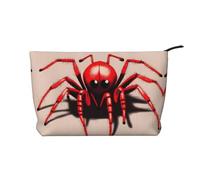 Borsa cosmetica in velluto a coste alla moda con grazioso ragno rosso, chiusura a cerniera, adatta per viaggi, campeggio e uso quotidiano