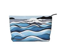 Borsa cosmetica in velluto a coste alla moda con motivo a onde che si muovono sulle rocce, chiusura a cerniera, adatta per viaggi, campeggio e uso quotidiano