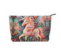 Borsa cosmetica in velluto a coste alla moda con unicorno, con chiusura a cerniera, adatta per viaggi, campeggio e uso quotidiano