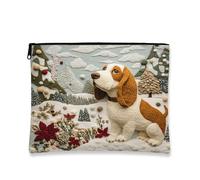 Borsa cosmetica invernale con cane, borsa ricamata con foresta per donne, organizer portatile da viaggio per trucchi, borsa da toeletta per le vacanze, 17,8 x 22