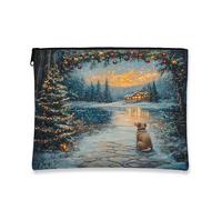 Borsa cosmetica invernale con paesaggi natalizi, borsa da viaggio per donne, organizer portatile in tela con cerniera, borsa da toilette per la cura della pelle delle vacanze, 17,8 x 22,9