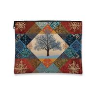 Borsa cosmetica invernale patchwork, borsa per trucco multicolore con design ad albero per donne, organizer portatile in tela con cerniera, borsa da toilette per la cura della pelle delle vacanze