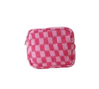 Borsa cosmetica lavorata a maglia a scacchiera per le donne mini borse per il trucco a reticolo carino plaid multi-funzione custodia organizer sacchetto, N. 3., Taglia unica