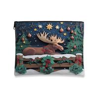 Borsa cosmetica natalizia a forma di alce 3D, borsa da viaggio invernale da donna, organizer portatile in tela con cerniera, borsa da toilette per la cura della pelle delle vacanze, 17,8 x 22,9