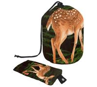 Borsa cosmetica natalizia con cerbiatto di pino e foglie di bacche 3_40 con mini sacchetto con cerniera, borsa da viaggio per articoli da toeletta da donna, organizer per trucchi con coulisse,
