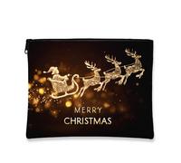 Borsa cosmetica natalizia, glitterata con slitta di Babbo Natale, borsa da viaggio per donne, piccola organizer portatile con cerniera, borsa da toilette per la cura della pelle delle vacanze, nero