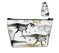 Borsa cosmetica Oxford impermeabile Dinosauro e scheletro, Astuccio per trucchi di grande capacità con cerniera per ragazze Donne, Porta cosmetici di lusso per penne e matite