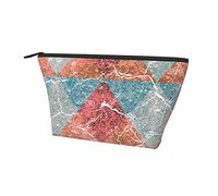 Borsa cosmetica Oxford impermeabile Marmo Triangolo geometrico rosso, Astuccio per trucchi di grande capacità con cerniera per ragazze Donne, Porta cosmetici di lusso per penne e matit