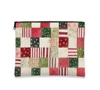 Borsa cosmetica patchwork, borsa per trucco rustica vintage da donna, organizer portatile in tela con cerniera, borsa da toilette da viaggio per vacanze, Rosso, 7x9 Inch, Patchwork