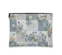 Borsa cosmetica patchwork floreale, vintage fiori blu viaggio trucco sacchetto per le donne, portatile tela cerniera organizer, primavera skincare toilette borsa, Blu, 7x9 Inch, floreale