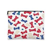 Borsa cosmetica patriottica, astuccio da viaggio per trucchi da donna, custodia portatile piccola in tela con cerniera, regalo per le vacanze, organizer per ossa di cane, Rosso, 7x9 Inch, Osso