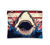 Borsa cosmetica patriottica, bandiera americana retrò squalo arte organizer da viaggio per trucco per l'estate, borsa portatile in tela con cerniera, regalo per le vacanze borsa per accessori per la