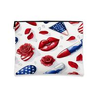 Borsa cosmetica patriottica, borsa da viaggio moderna vintage con bandiera americana, borsa portatile piccola in tela con cerniera, organizer per la cura della pelle regalo quotidiano, Rosso, 7x9 Inch