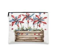 Borsa cosmetica patriottica con girandola rossa e blu, borsa da viaggio per trucco americana, borsa da viaggio per donne, piccola borsa portatile in tela con cerniera, regalo per feste per la cura