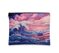 Borsa cosmetica patriottica, fantasia del mare stellato, con bandiera USA, borsa da viaggio in tela con cerniera, piccola borsa portatile per trucchi, regalo estivo per il giorno dell'indipendenza
