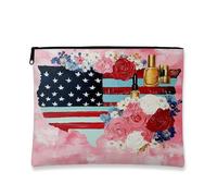 Borsa cosmetica, Patriottica floreale astratta Stati Uniti trucco Zipper Pouch per viaggi, regalo di primavera cura della pelle toilette organizzatore, Rosa, 7x9 Inch, Bandiera