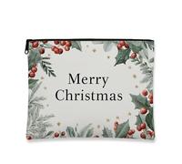 Borsa cosmetica per le vacanze, borsa da viaggio floreale Merry Christmas per donne, piccola borsa portatile in tela con cerniera, borsa da toilette invernale per la cura della pelle, Verde, 7x9 Inch
