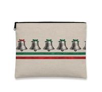 Borsa cosmetica per le vacanze, borsa da viaggio vintage con motivo campane per donne, piccola borsa portatile in tela con cerniera, borsa da toilette natalizia per la cura della pelle, Beige, 7x9