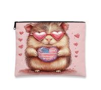Borsa cosmetica per occhiali da sole a forma di cuore, graziosa borsa da viaggio con motivo porcellino d'India americana, borsa da viaggio per il trucco da donna, piccola borsa portatile in tela con