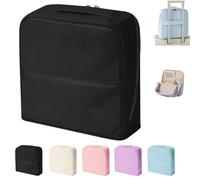 Borsa cosmetica per trucco da viaggio con specchio, ampia capacità in pelle PU con scomparti multitasca con scomparti per attività quotidiane, Nero , alla moda