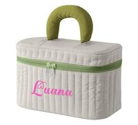 Borsa Cosmetica Personalizzata con Nome Beauty Case da Donna Beauty da Viaggio Grande Borsa da Toilette Regalo per Mamma Figlia Compleanno BFF (Grigio)