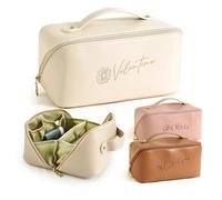 Borsa cosmetica personalizzata di grande capacità con design floreale, borsa per il trucco ricamata con nome, organizer da viaggio in pelle PU impermeabile con divisore e manico, motivo piante e