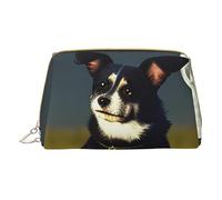 Borsa cosmetica portatile con cane sotto la luna, borsa da viaggio per cosmetici, unisex, chiusura a cerniera, adatta per l'uso quotidiano, bianco, Taglia unica