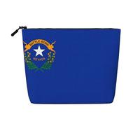 Borsa cosmetica portatile con cerniera, accessorio da viaggio, in simil lino con stampa della bandiera dello stato del Nevada, a uno strato