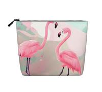 Borsa cosmetica portatile con cerniera, accessorio da viaggio, in simil lino con stampa Love Flamingo, monostrato