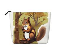 Borsa cosmetica portatile con cerniera, accessorio da viaggio, in simil lino stampato a strato singolo, con scoiattolo mangia-noci
