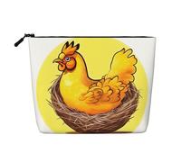Borsa cosmetica portatile con cerniera, accessorio da viaggio, in simil lino stampato con motivo "Bird's Nest Golden Chicken"