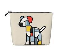 Borsa cosmetica portatile con cerniera, accessorio da viaggio, in simil lino stampato con un singolo strato di piccoli animali astrattismo di Mondrian