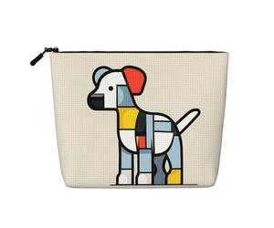 Borsa cosmetica portatile con cerniera, accessorio da viaggio, in simil lino stampato con un singolo strato di piccoli animali astrattismo di Mondrian