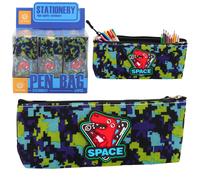 Borsa cosmetica portatile con dinosauri e motivo a pixel, verde-blu 20x8cm