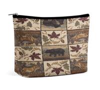 Borsa cosmetica portatile con motivo a quadri rustico Western Country, cabina Wild Bear, borsa portaoggetti multifunzione in PU, organizer per cancelleria con cerniera per ufficio, stile Reunion