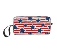 Borsa cosmetica portatile con stampa a strisce bianche rosse e stelle, custodia da viaggio, borsa organizer con cerniera per un accesso rapido