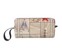Borsa cosmetica portatile con stampa di conchiglie e stelle marine, custodia da viaggio, borsa organizer con cerniera per un accesso rapido