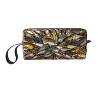 Borsa cosmetica portatile con stampa di esche da pesca, custodia da viaggio, borsa organizer con cerniera per un accesso rapido