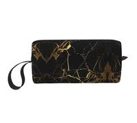 Borsa cosmetica portatile con stampa marmo nero oro, custodia da viaggio, borsa organizer con cerniera per accesso rapido