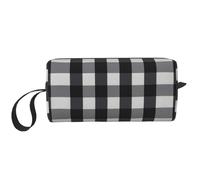 Borsa cosmetica portatile con stampa scozzese bianca e nera, custodia da viaggio, borsa organizer con cerniera per accesso rapido