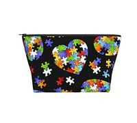 Borsa cosmetica portatile Consapevolezza dell'autismo Pezzi del puzzle Borsa per il trucco del cuore Borsa da toilette da viaggio per ragazze Donne