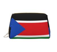 Borsa cosmetica portatile impermeabile in pelle con chiusura a cerniera bandiera del Sud Sudan per casa viaggi per organizzare articoli da toeletta vari, bianco, Taglia unica