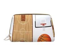 Borsa cosmetica portatile impermeabile in pelle con chiusura a cerniera sul tabellone da basket per viaggi a casa per organizzare articoli da toeletta vari, bianco, Taglia unica