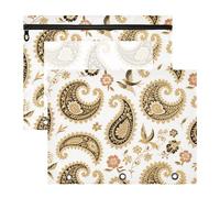 Borsa cosmetica portatile per lettere di carta A4, confezione da 2 articoli scolastici per studenti Boho Paisley fiore uccello oro bianco estuche para lapices