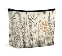 Borsa cosmetica portatile piccola, graziosa borsa da viaggio per il trucco, con incisioni floreali, erbe e botaniche, borsa da toilette impermeabile per donna