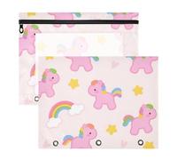 Borsa cosmetica portatile portapenne custodia per 3 anelli raccoglitore 2 confezioni insegnante forniture d'arte stoccaggio carino cartone animato rosa arcobaleno cavallo estuche para lapices