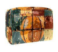 Borsa cosmetica quadrata da donna, con motivo basket e articoli da toeletta da viaggio, grande, in PVC, con cerniera, Multi, 18.5x7.5x13cm/7.3x3x5.1in, Beauty case